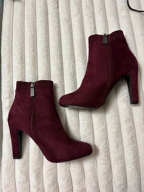 Women's Burgundy Suede Ankle Booties with Side Zip